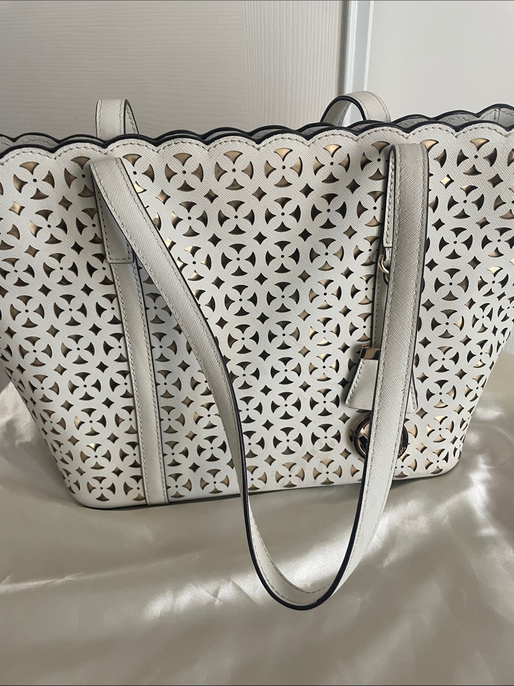 Michael Kors White Laser-Cut Tote with Gold Underlay - Picture 2 of 5